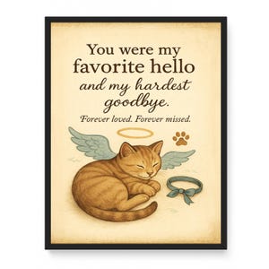 Cat Memorial Wall Art – Pet Loss Gift for Cat Lovers – Angel Cat Sympathy Print, Framed or Unframed – Forever Loved Tribute
