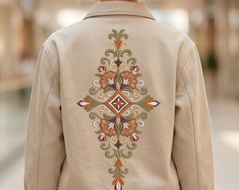Veste bohème à fleurs, dos de sweat-shirt botanique, motif de broderie machine, fichier numérique à télécharger.