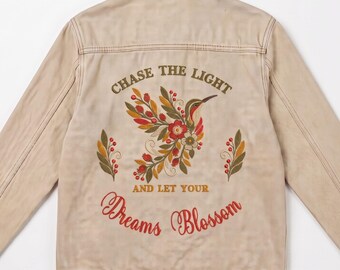 Motif de broderie machine pour le dos d'une veste en jean à motif botanique, grand format, fichier à télécharger numérique