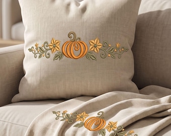 Coussin citrouille - Motif de broderie machine pour textile d'intérieur - Motif floral automnal - Fichier numérique à télécharger - Téléchargement - Coussin à motif citrouille