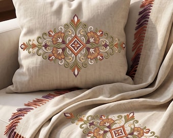Motif de broderie machine vintage pour coussin floral orné de plantes - Fichier numérique à télécharger - Téléchargement - Motif de broderie machine - Coussin botanique orné