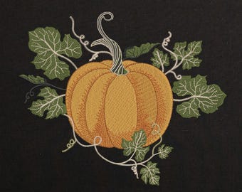 Disegno per ricamo a macchina con zucca autunnale in stile rustico autunnale, disponibile in 6 misure, download immediato.