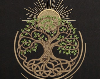 Sun and Tree of Life Machine Embroidery design, Celtic Nature Symbol File, Spiritual Sun and Roots Pattern 8 Sizes, Instant Download