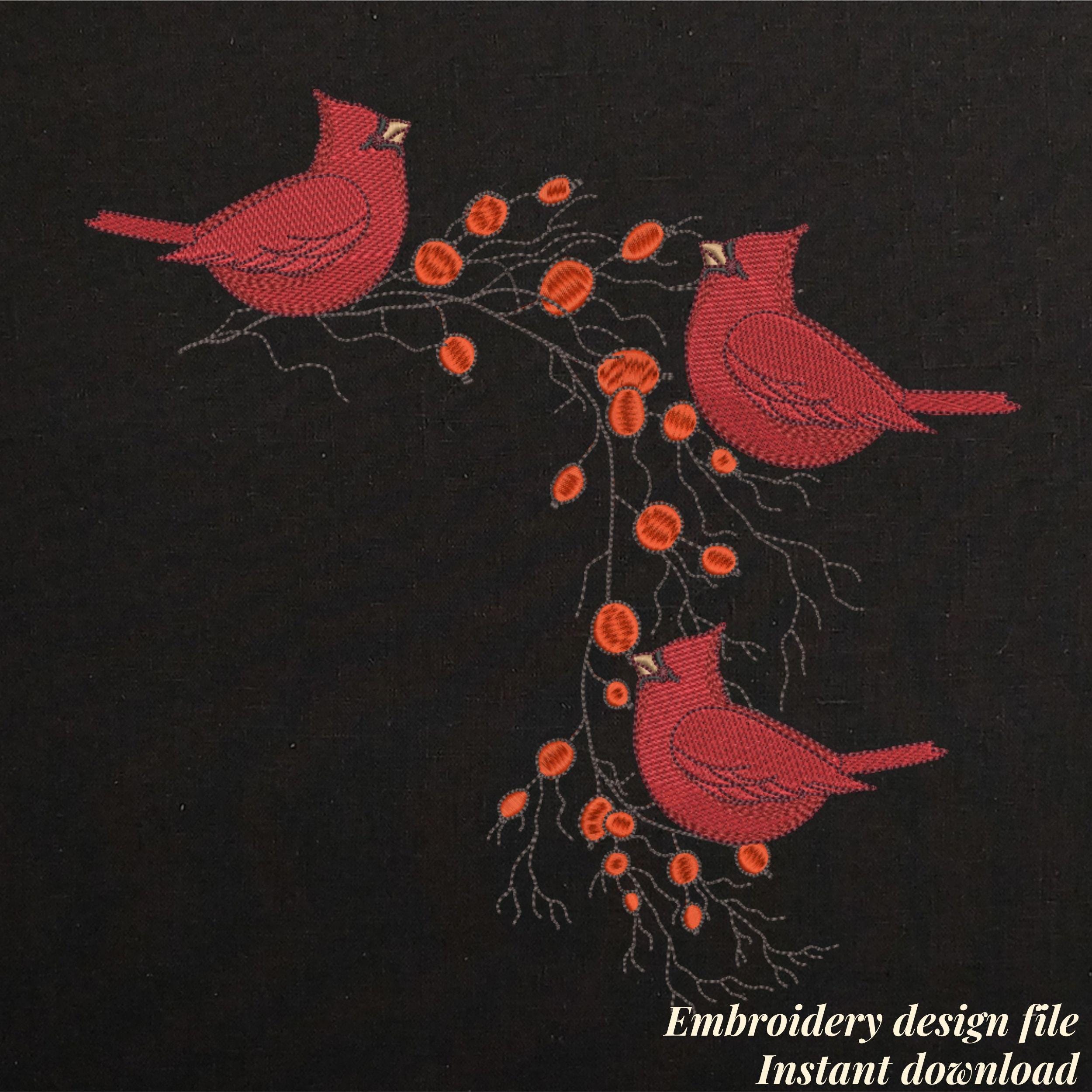 Cardinal Birds Embroidery Design Winter Christmas Machine File 6 Sizes ...