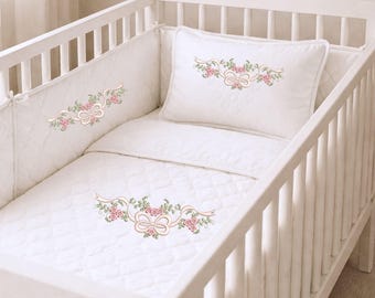 Blommig babyflicka rosett broderi design dekorativt bröllopsband maskin digital fil 6 storlekar