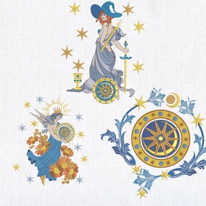 Celestial Goddess Embroidery Design: Witchy Moon, Boho Compass (6 Sizes)