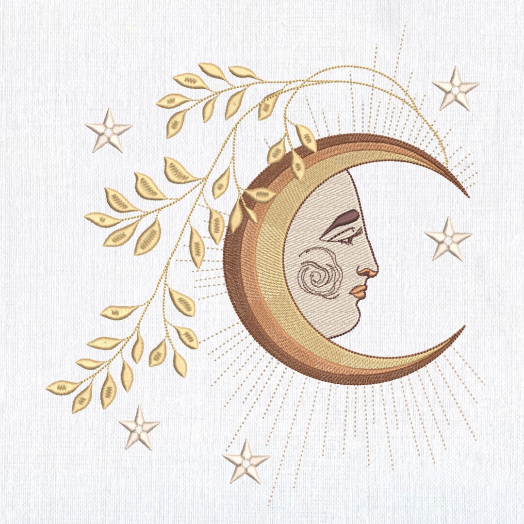 Mystical Moon Face Embroidery Design: Celestial Boho Pattern (instant ...