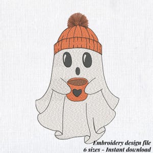 Coffee Ghost Embroidery design Cute Halloween Style Machine File 6 sizes Instant download