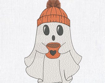Motif de broderie Machine fantôme café, style Halloween (téléchargement instantané)