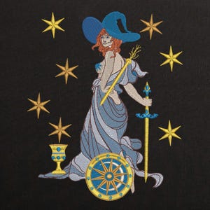Wiccan Priestess, Wand Sword Chalice, Stars Machine Embroidery design, Lunar Witch File, Celestial Goddess Pattern in Mystic Style 6 sizes