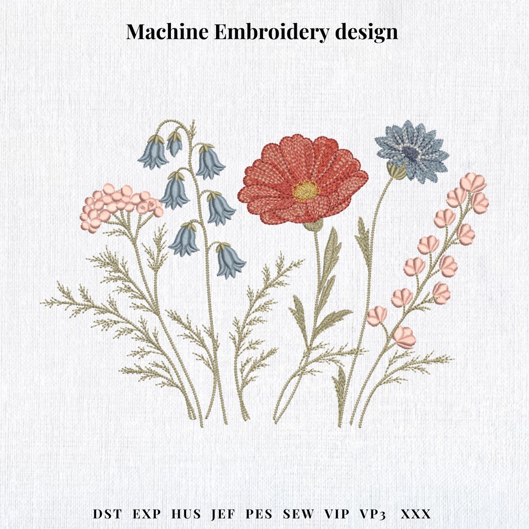 Botanical Meadow Flowers Embroidery Design Machine Pattern 8 Sizes ...