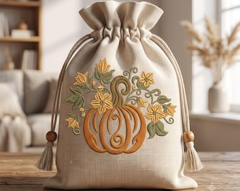 Motif de broderie machine pour sac citrouille fleurie automne - Fichier numérique à télécharger