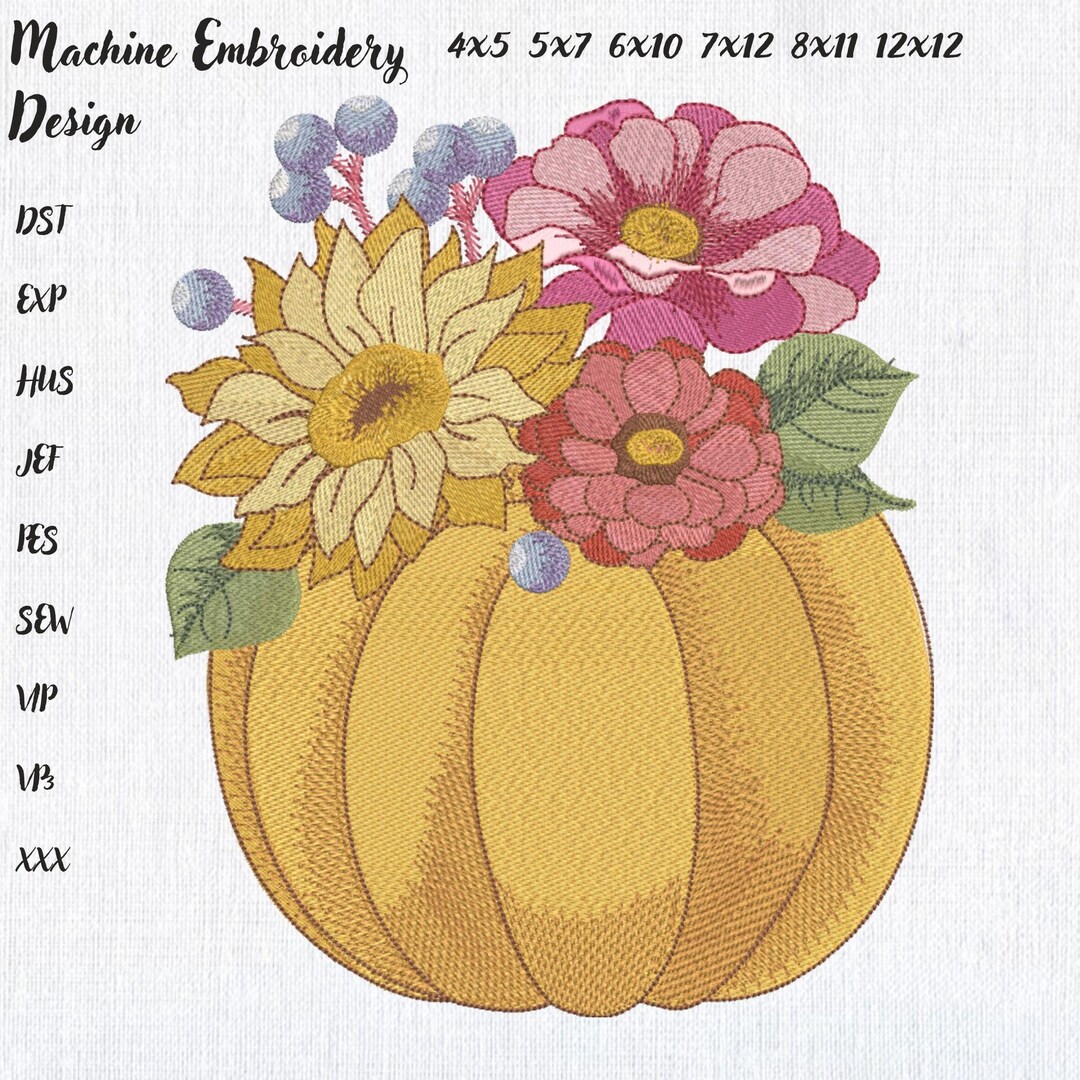 Floral Pumpkin Machine Embroidery Design: Autumn Sunflower (instant ...