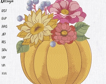 Floral Pumpkin Machine Embroidery Design: Autumn Sunflower (Instant Download)