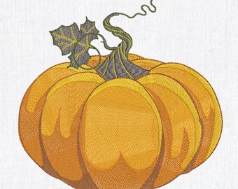 Disegno per ricamo a macchina con zucca autunnale in stile rustico autunnale, disponibile in 6 misure, download immediato.
