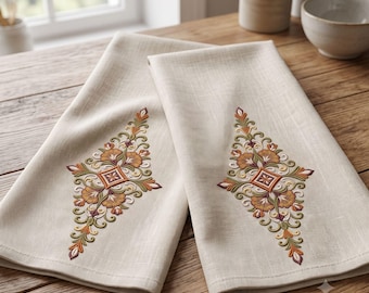 Motif de broderie machine à bordure florale pour torchons de cuisine, automne, fichier numérique à télécharger.