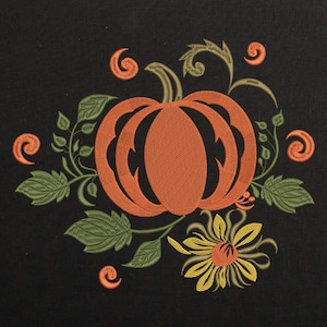 Elegant Autumn Pumpkin with Sunflower Leaves Machine Embroidery design, Harvest Gourd File, Thanksgiving Floral pumpkin Pattern 6 sizes