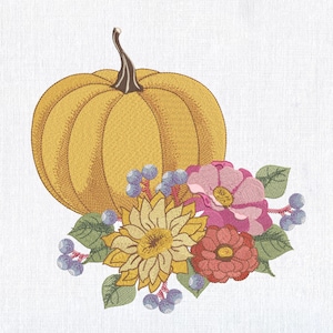 Fall Floral Pumpkin Machine Embroidery design, Autumn Colorful pumpkin flowers File, Thanksgiving Pumpkin Pattern 6 sizes Instant Download