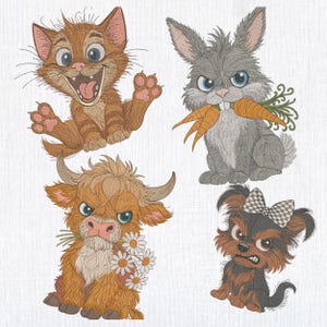 Funny Grumpy Animals Cat Bunny Cow Dog Faces Machine Embroidery design, Angry Cartoon Pets File, Cute Animal Faces Pattern 6 Sizes