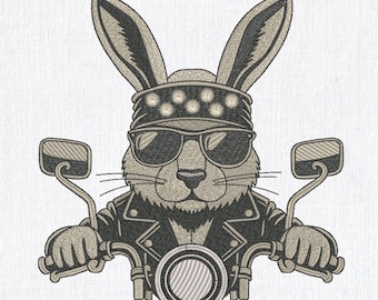 Biker Bunny Embroidery design Rocker Style Machine File