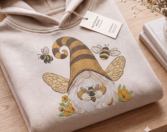 Motif de broderie machine pour t-shirt Gnome Apiculteur à motif floral - Téléchargement numérique