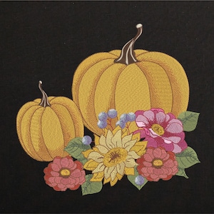 Two Floral Pumpkins Machine Embroidery design, Autumn thanksgiving File, Rustic Fall Pumpkins with Flowers Pattern 6 sizes Instant Download