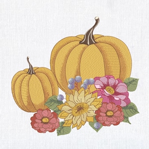 Two Floral Pumpkins Machine Embroidery design, Autumn thanksgiving File, Rustic Fall Pumpkins with Flowers Pattern 6 sizes Instant Download