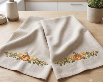 Nappe à motif citrouille brodée à la machine, chemin de table d'automne, fichier numérique à télécharger.