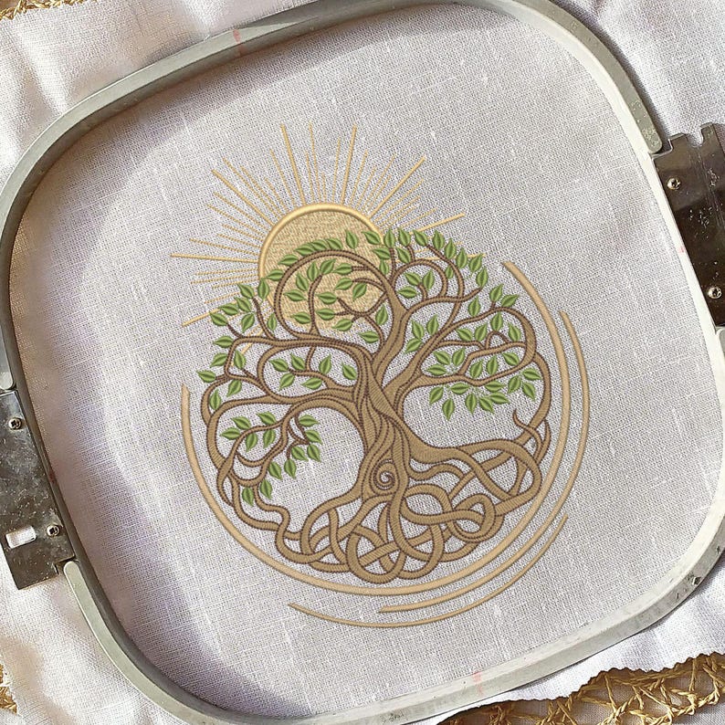 Tree of Life Embroidery Design: Celtic Sun Tote Bag Pattern (digital ...