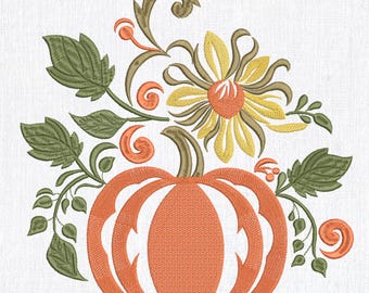 Floral Pumpkin Machine Embroidery Design: Sunflower Autumn Pattern (6 Sizes)