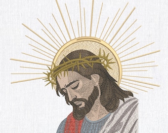 Jesus Christ with Halo and Crown of Thorns Machine Embroidery design. Religious Christian Embroidery pattern 8 Sizes, Instant Download