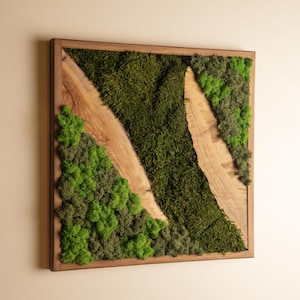 Custom Order Moss And Olive Wood Wall Art, Preserved Stabilized Moss Wall Decor, Farmhouse Decor, Living Room Decor, Housewarming Gifts
