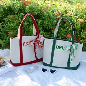 Personalized Canvas Tote Bag - Custom Name, Initials or Logo |  Bridesmaid Gift & Beach Bag | Stylish Shopper Tote for Her | Christmas Gifts