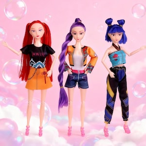 K-Pop Demon Hunters Figure Set, R*mi, Z*ey, M*ra Barbie Doll Set, 3D Movable Joints Collectible for Home Decor, Birthday, Christmas gifts