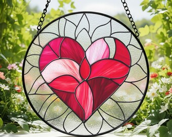 Atrapasueños de vitral con forma de corazón de pétalos en capas, decoración para el hogar, vitral con temática de amor, decoración de aniversario, regalo de San Valentín