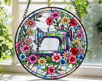 Personalized Craft Room Suncatcher, Custom Sewing Lover Stained Glass Window Art, Quilter Studio Decor, Thoughtful Gift For Crafters