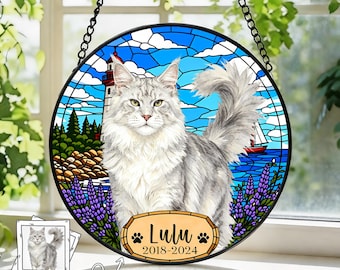 Atrapasueños conmemorativo personalizado para perros y gatos, retrato personalizado de mascota en vidriera para colgar en la ventana, regalo para recordar a una mascota fallecida, decoración de condolencia