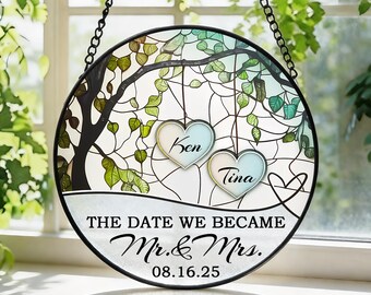 Árbol de la vida con corazones colgantes y atrapasol de vitrales para decoración del hogar, para ventanas de vidrio, decoración de aniversario, regalo de San Valentín.