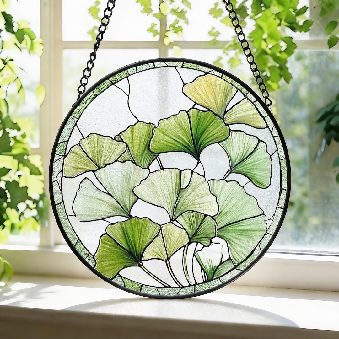 Ginkgo Leaves Stained Glass Suncatcher Home Decor,glass Window Hanging ...