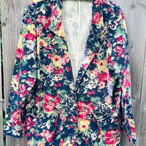 Floral Denim Blazer -  vtg 90s - Large Jacket - Gotcha Covered