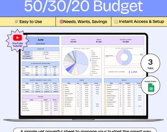 50/30/20 Budget Spreadsheet for Google Sheets, Monthly Budget Planner Spreadsheet, Paycheck Budget Tracker, Weekly Budget, 70/20/10 Budget