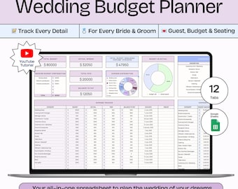 Wedding Budget Planner, Google Sheets Budget Planner, Wedding Expense Tracker, Wedding Spreadsheet, Wedding Planner, Wedding Budget Template