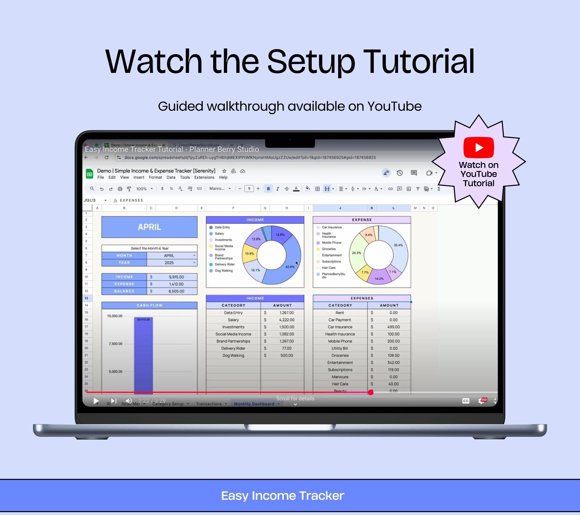 Easy Income Tracker Spreadsheet, Personal Finances, Google Sheets ...