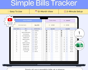 Yearly Bill Tracker Spreadsheet Google Monthly Bill Payment Bill Checklist Sheet Excel Google Sheet Bill Tracker Personalized Bill Organizer