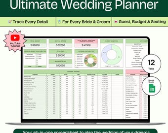 Wedding Planner Spreadsheet Google Sheets Wedding Planning Checklist Wedding Budget Expense Tracker Wedding Itinerary Guest List To Do List