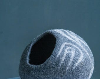 felt cat cave - Handmade Wool Pet House Cozy Felt Cave Bed, Eco-Friendly Indoor Cat Pod Hideout Dome from Nepal