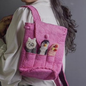 Handgefertigte Filz-Kinder-Tasche - niedlicher Tier-Crossbody-Rucksack | Wollfilz Geldbörse | Kleinkind Tasche | Umweltfreundliches Geschenk für Mädchen und Jungen | Kinder geschenk