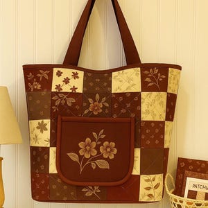 Floral Embroidered Quilted Tote Bag Pattern – PDF Sewing Template, Beginner-Friendly, Patchwork Shoulder Bag Design