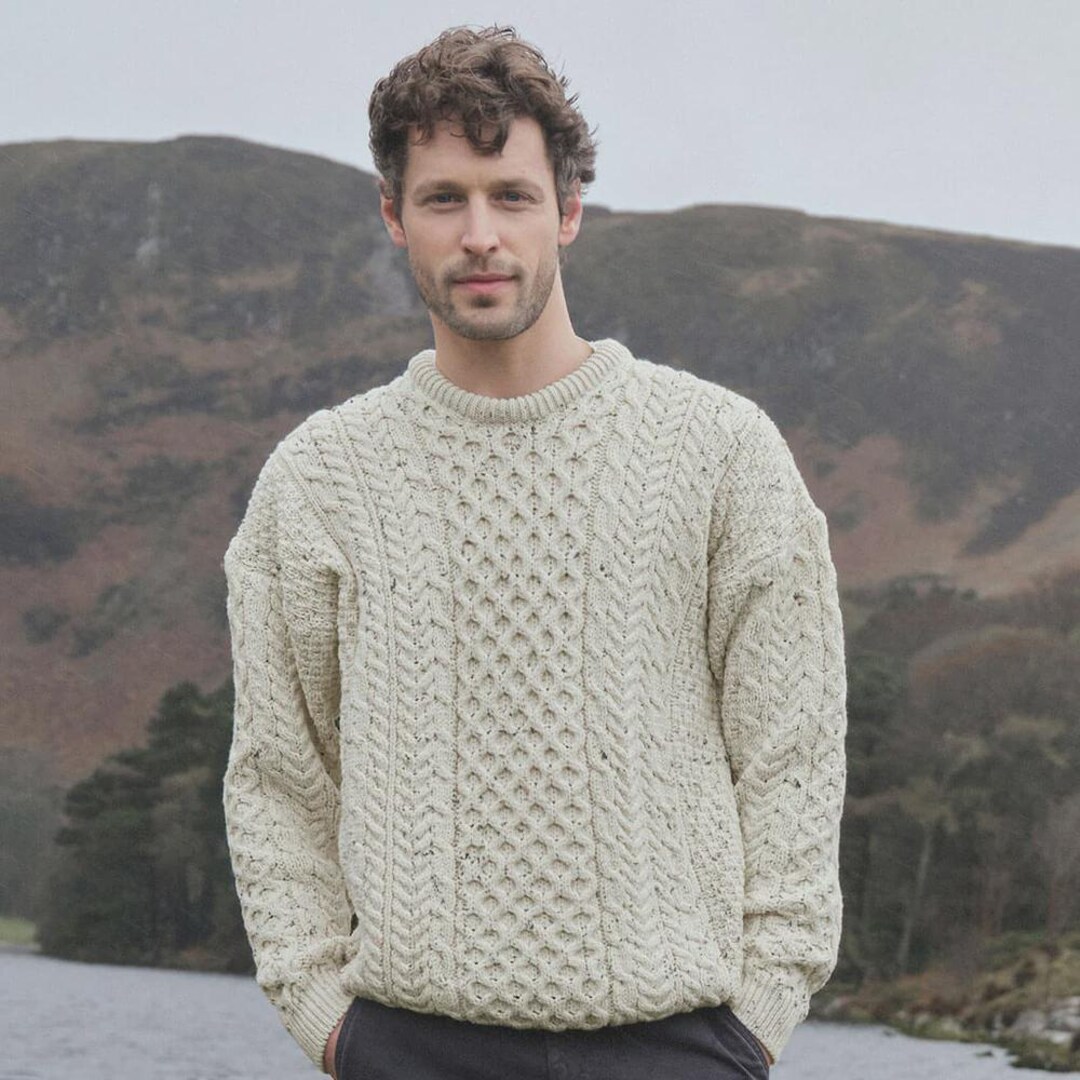 Oatmeal Merino Wool Aran Sweater: Traditional Irish Knit, Gift From ...