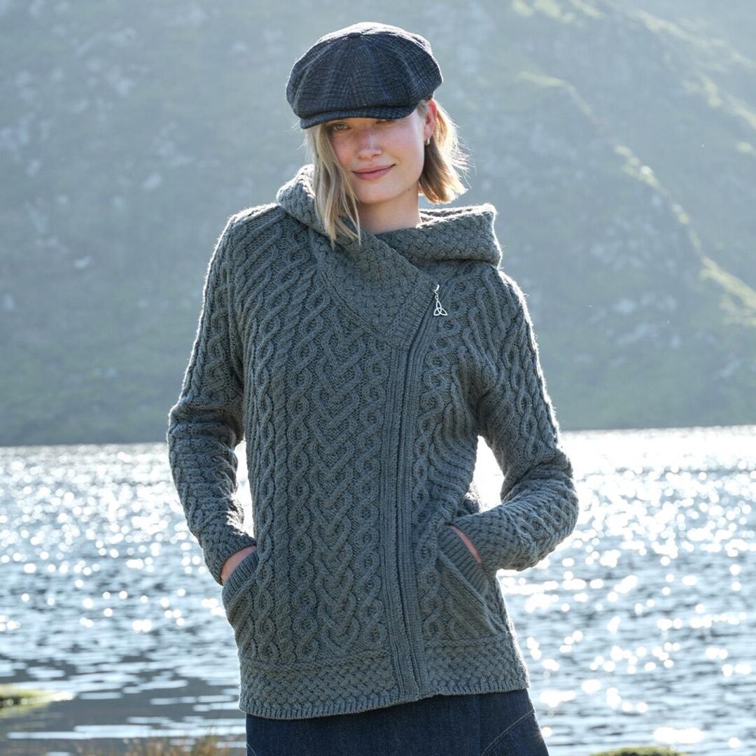 Merino Wool Hooded Aran Cardigan: Traditional Irish Knitwear - Etsy